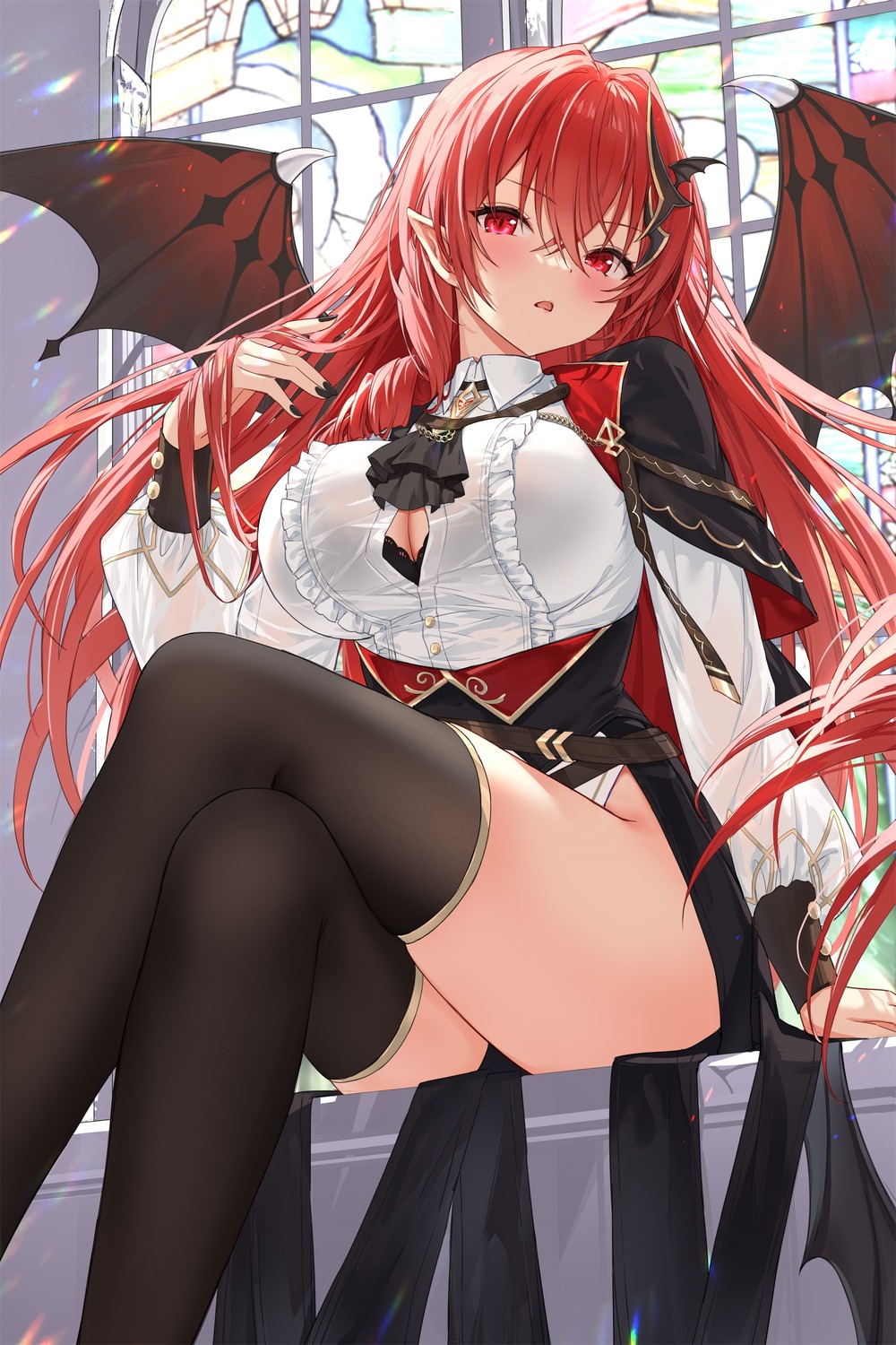 yande.re 1141004 sample bra devil devil_heavens open_shirt pointy_ears see_through skirt_lift thighhighs wings.jpg